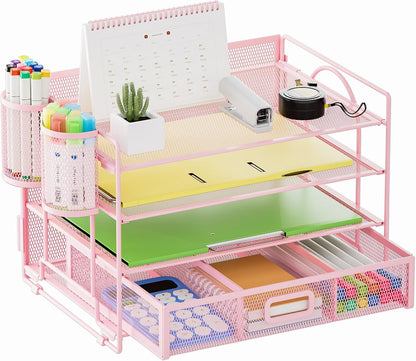 Desk Organizer, 4-Tier Paper File Letter Tray, Black