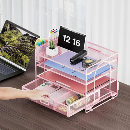 Desk Organizer, 4-Tier Paper File Letter Tray, Black