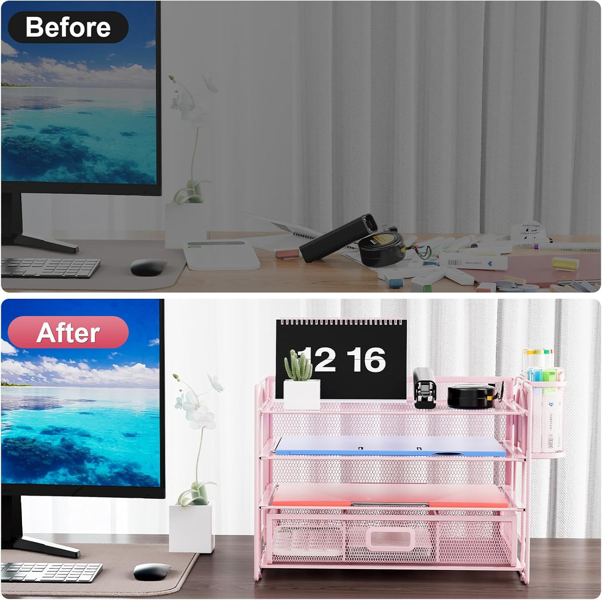 Desk Organizer, 4-Tier Paper File Letter Tray, Black