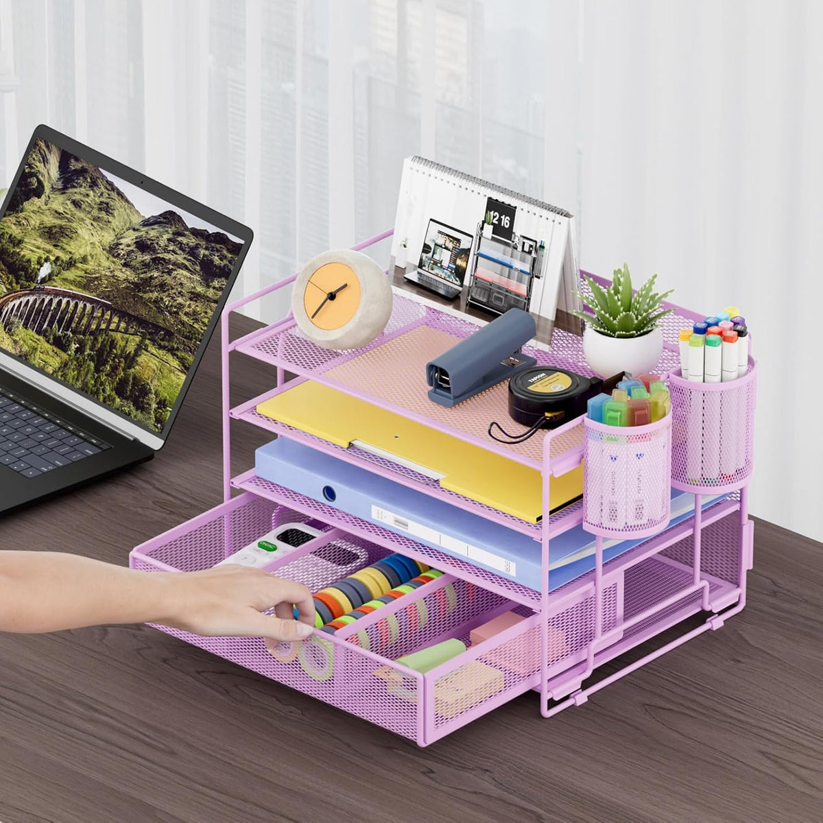Desk Organizer, 4-Tier Paper File Letter Tray, Black