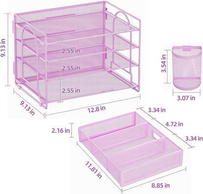 Desk Organizer, 4-Tier Paper File Letter Tray, Black