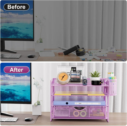 Desk Organizer, 4-Tier Paper File Letter Tray, Black