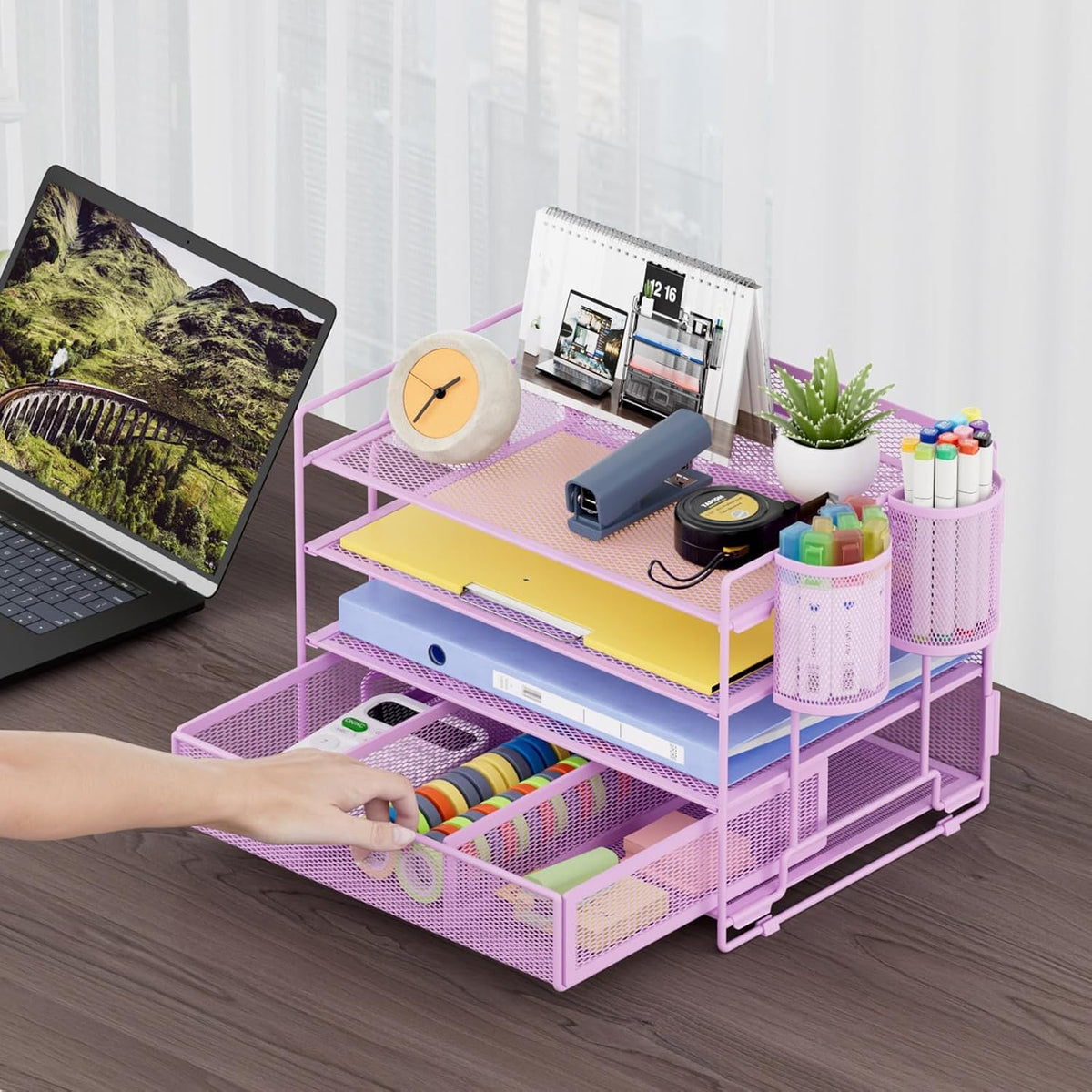 Desk Organizer, 4-Tier Paper File Letter Tray, Black