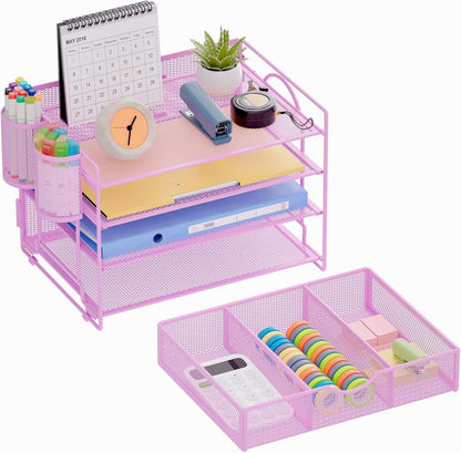 Desk Organizer, 4-Tier Paper File Letter Tray, Black