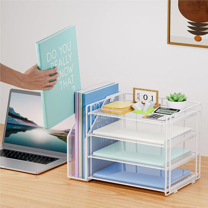 Desk Organizer, 4-Tier Paper File Letter Tray, Black