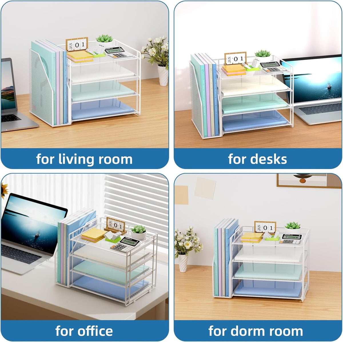 Desk Organizer, 4-Tier Paper File Letter Tray, Black