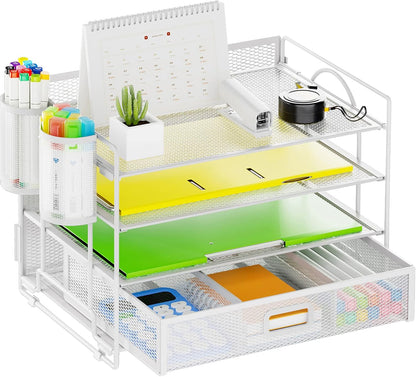 Desk Organizer, 4-Tier Paper File Letter Tray, Black