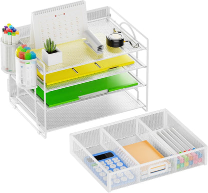 Desk Organizer, 4-Tier Paper File Letter Tray, Black
