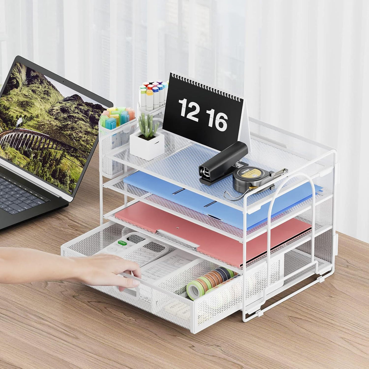 Desk Organizer, 4-Tier Paper File Letter Tray, Black