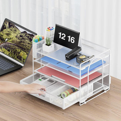 Desk Organizer, 4-Tier Paper File Letter Tray, Black