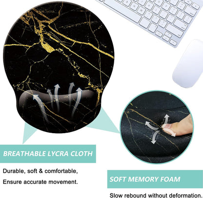 Mouse Pad with Wrist Support, Ergonomic Mouse Pad with Memory Foam Wrist Rest Cushion, Non-Slip Rubber Base Gaming Mice Pad for Home Office Computer Laptop, Flower Black