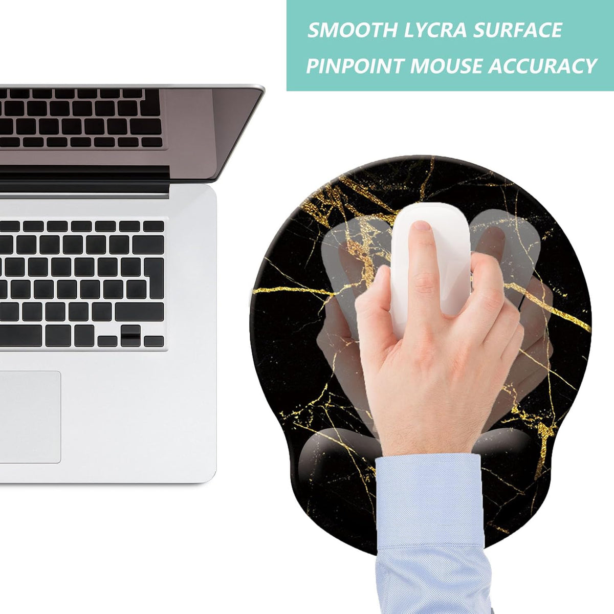 Mouse Pad with Wrist Support, Ergonomic Mouse Pad with Memory Foam Wrist Rest Cushion, Non-Slip Rubber Base Gaming Mice Pad for Home Office Computer Laptop, Flower Black