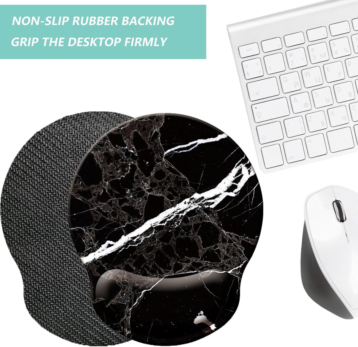 Mouse Pad with Wrist Support, Ergonomic Mouse Pad with Memory Foam Wrist Rest Cushion, Non-Slip Rubber Base Gaming Mice Pad for Home Office Computer Laptop, Flower Black