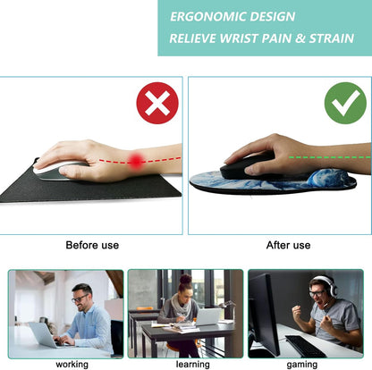 Mouse Pad with Wrist Support, Ergonomic Mouse Pad with Memory Foam Wrist Rest Cushion, Non-Slip Rubber Base Gaming Mice Pad for Home Office Computer Laptop, Flower Black