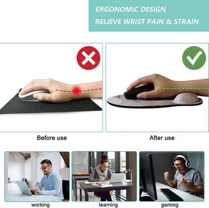 Mouse Pad with Wrist Support, Ergonomic Mouse Pad with Memory Foam Wrist Rest Cushion, Non-Slip Rubber Base Gaming Mice Pad for Home Office Computer Laptop, Flower Black