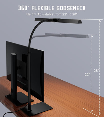LED Desk Lamp for Home Office with Base, Eye-Caring Desk Light 12W, Black