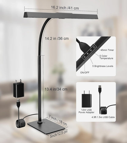 LED Desk Lamp for Home Office with Base, Eye-Caring Desk Light 12W, Black
