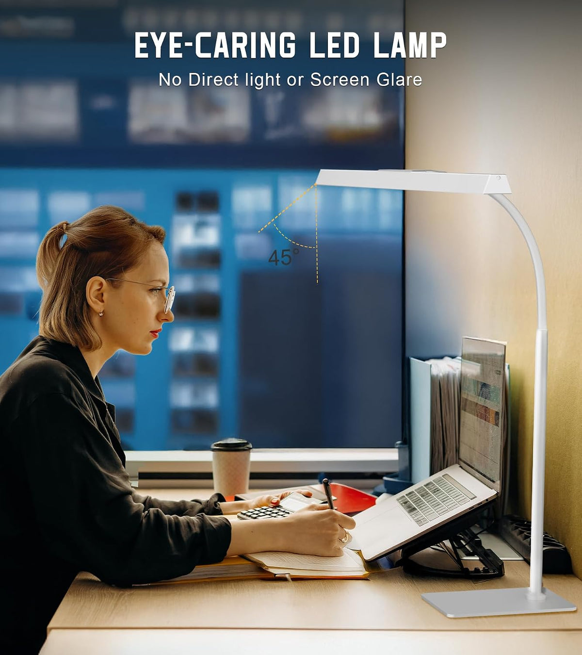 LED Desk Lamp for Home Office with Base, Eye-Caring Desk Light 12W, Black