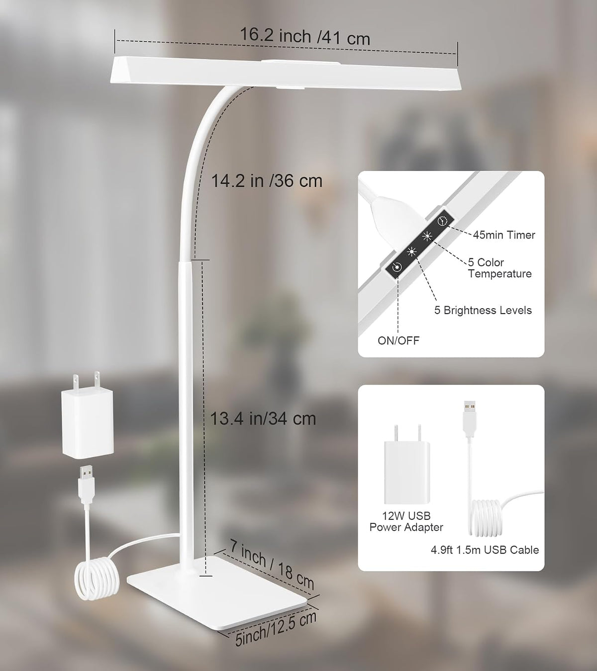 LED Desk Lamp for Home Office with Base, Eye-Caring Desk Light 12W, Black