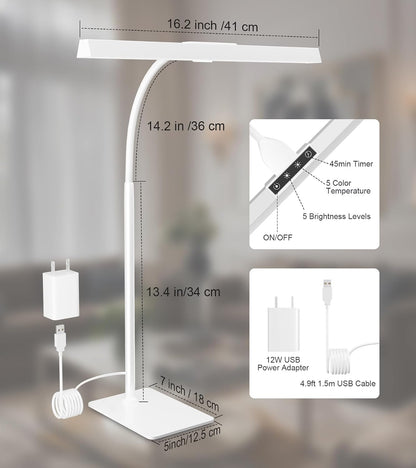 LED Desk Lamp for Home Office with Base, Eye-Caring Desk Light 12W, Black
