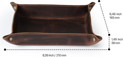 Genuine Leather Tray Organizer - Practical Lightweight Water Resistant Computer Table Desk Storage Box for Wallets, Watches, Keys, Coins, Cell Phones and Office Equipment