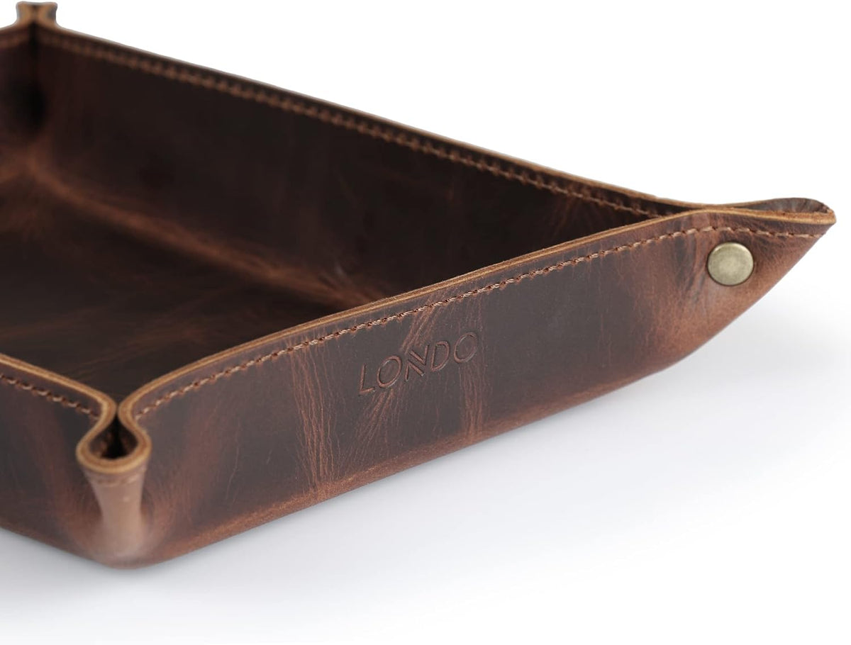 Genuine Leather Tray Organizer - Practical Lightweight Water Resistant Computer Table Desk Storage Box for Wallets, Watches, Keys, Coins, Cell Phones and Office Equipment