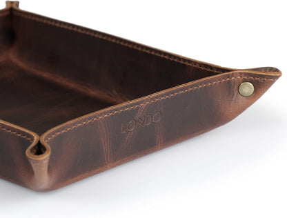 Genuine Leather Tray Organizer - Practical Lightweight Water Resistant Computer Table Desk Storage Box for Wallets, Watches, Keys, Coins, Cell Phones and Office Equipment