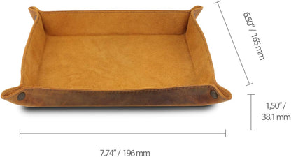 Genuine Leather Tray Organizer - Practical Lightweight Water Resistant Computer Table Desk Storage Box for Wallets, Watches, Keys, Coins, Cell Phones and Office Equipment
