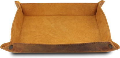 Genuine Leather Tray Organizer - Practical Lightweight Water Resistant Computer Table Desk Storage Box for Wallets, Watches, Keys, Coins, Cell Phones and Office Equipment