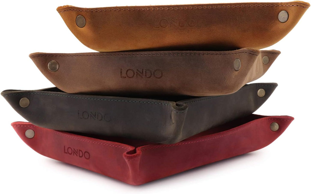 Genuine Leather Tray Organizer - Practical Lightweight Water Resistant Computer Table Desk Storage Box for Wallets, Watches, Keys, Coins, Cell Phones and Office Equipment