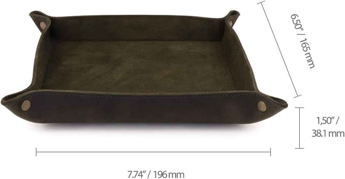 Genuine Leather Tray Organizer - Practical Lightweight Water Resistant Computer Table Desk Storage Box for Wallets, Watches, Keys, Coins, Cell Phones and Office Equipment