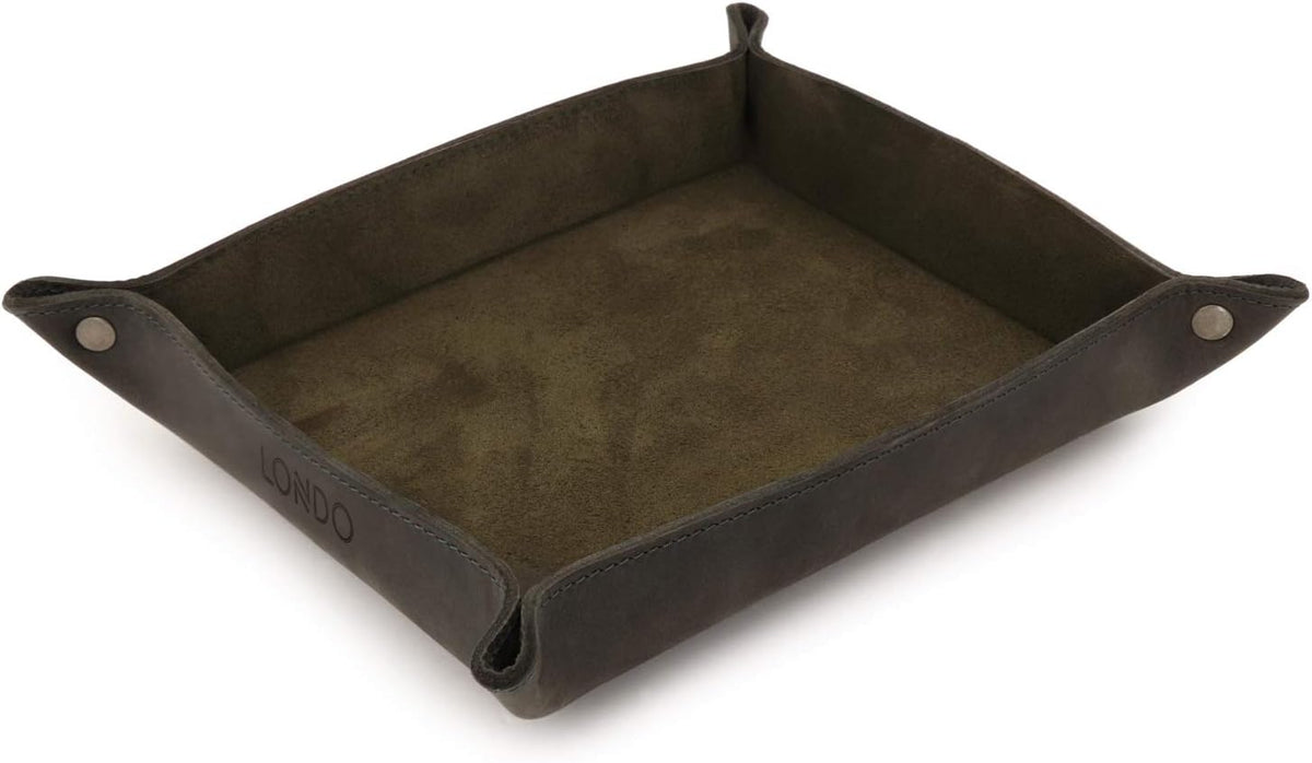 Genuine Leather Tray Organizer - Practical Lightweight Water Resistant Computer Table Desk Storage Box for Wallets, Watches, Keys, Coins, Cell Phones and Office Equipment