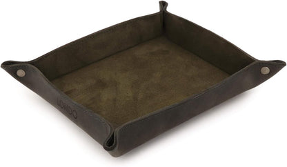 Genuine Leather Tray Organizer - Practical Lightweight Water Resistant Computer Table Desk Storage Box for Wallets, Watches, Keys, Coins, Cell Phones and Office Equipment