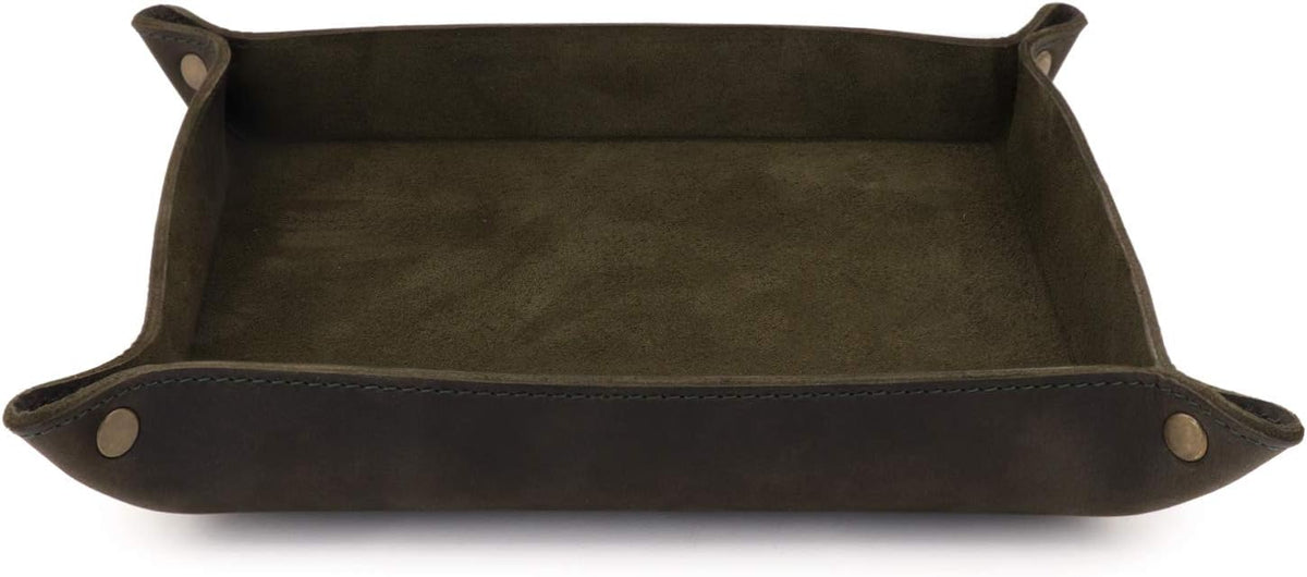 Genuine Leather Tray Organizer - Practical Lightweight Water Resistant Computer Table Desk Storage Box for Wallets, Watches, Keys, Coins, Cell Phones and Office Equipment