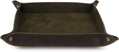 Genuine Leather Tray Organizer - Practical Lightweight Water Resistant Computer Table Desk Storage Box for Wallets, Watches, Keys, Coins, Cell Phones and Office Equipment
