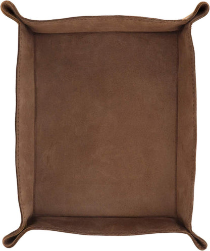 Genuine Leather Tray Organizer - Practical Lightweight Water Resistant Computer Table Desk Storage Box for Wallets, Watches, Keys, Coins, Cell Phones and Office Equipment