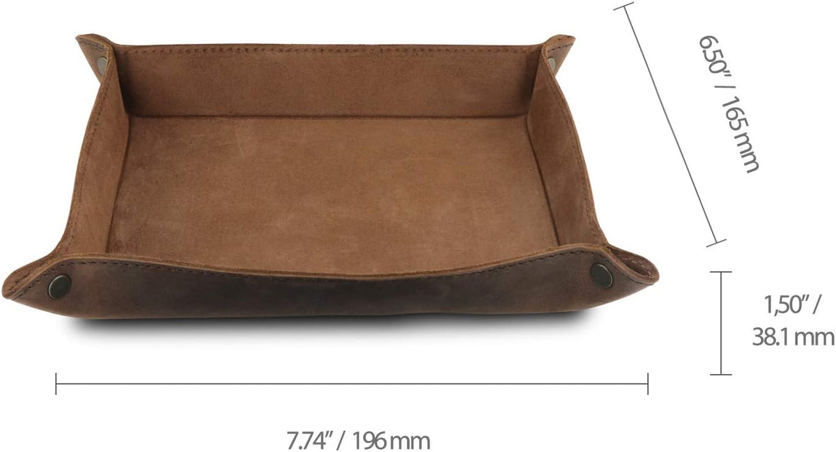 Genuine Leather Tray Organizer - Practical Lightweight Water Resistant Computer Table Desk Storage Box for Wallets, Watches, Keys, Coins, Cell Phones and Office Equipment