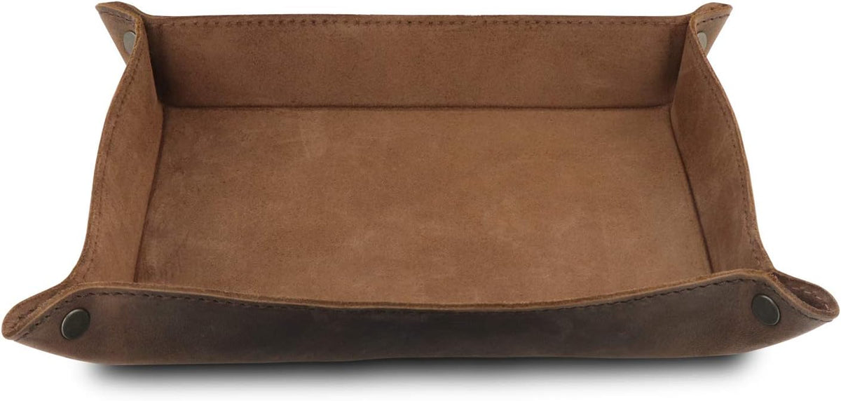 Genuine Leather Tray Organizer - Practical Lightweight Water Resistant Computer Table Desk Storage Box for Wallets, Watches, Keys, Coins, Cell Phones and Office Equipment