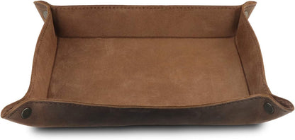 Genuine Leather Tray Organizer - Practical Lightweight Water Resistant Computer Table Desk Storage Box for Wallets, Watches, Keys, Coins, Cell Phones and Office Equipment