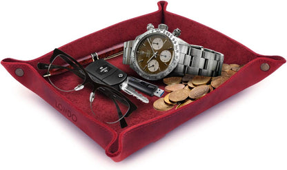 Genuine Leather Tray Organizer - Practical Lightweight Water Resistant Computer Table Desk Storage Box for Wallets, Watches, Keys, Coins, Cell Phones and Office Equipment