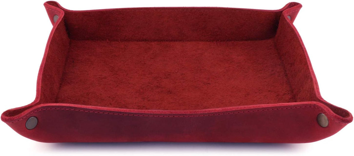 Genuine Leather Tray Organizer - Practical Lightweight Water Resistant Computer Table Desk Storage Box for Wallets, Watches, Keys, Coins, Cell Phones and Office Equipment