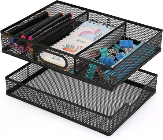 Office Drawer Organizer, Metal Mesh Desk Draw Divider, Versatile Desktop Organizer Tray to Keep Supplies Tidy and Easy to Access, Stackable A4 Paper Holder Tray for School