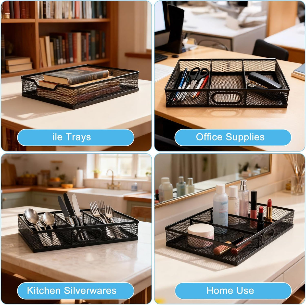 Office Drawer Organizer, Metal Mesh Desk Draw Divider, Versatile Desktop Organizer Tray to Keep Supplies Tidy and Easy to Access, Stackable A4 Paper Holder Tray for School