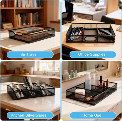 Office Drawer Organizer, Metal Mesh Desk Draw Divider, Versatile Desktop Organizer Tray to Keep Supplies Tidy and Easy to Access, Stackable A4 Paper Holder Tray for School