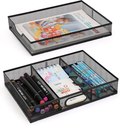 Office Drawer Organizer, Metal Mesh Desk Draw Divider, Versatile Desktop Organizer Tray to Keep Supplies Tidy and Easy to Access, Stackable A4 Paper Holder Tray for School