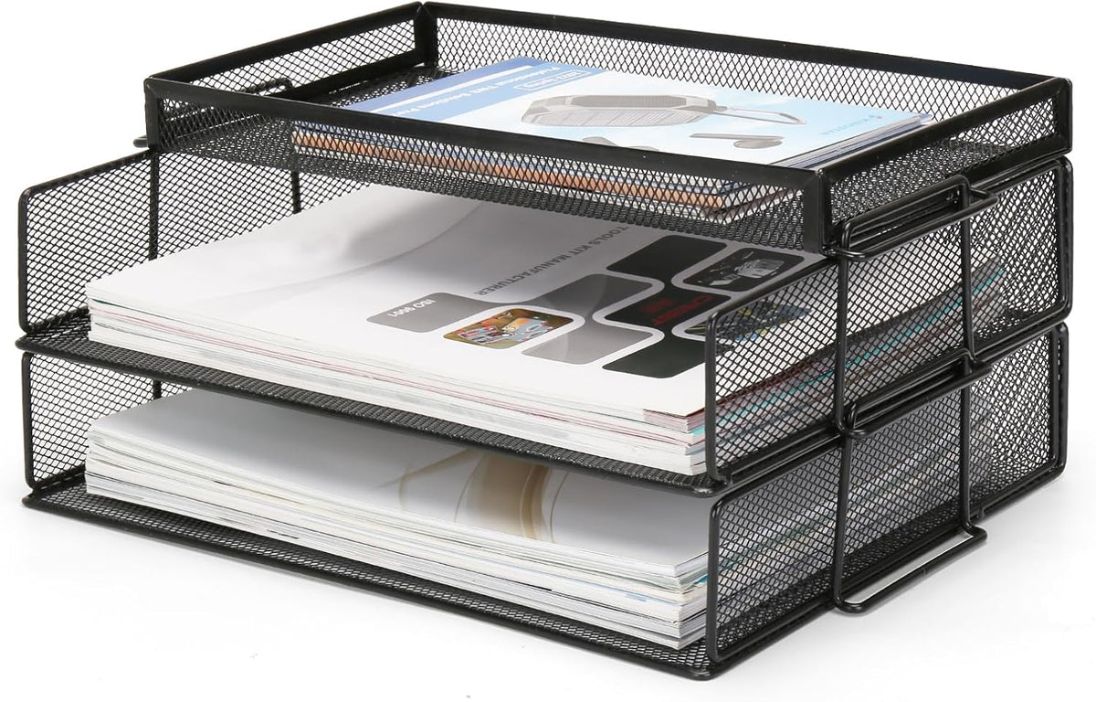 Office Drawer Organizer, Metal Mesh Desk Draw Divider, Versatile Desktop Organizer Tray to Keep Supplies Tidy and Easy to Access, Stackable A4 Paper Holder Tray for School