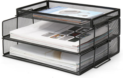 Office Drawer Organizer, Metal Mesh Desk Draw Divider, Versatile Desktop Organizer Tray to Keep Supplies Tidy and Easy to Access, Stackable A4 Paper Holder Tray for School