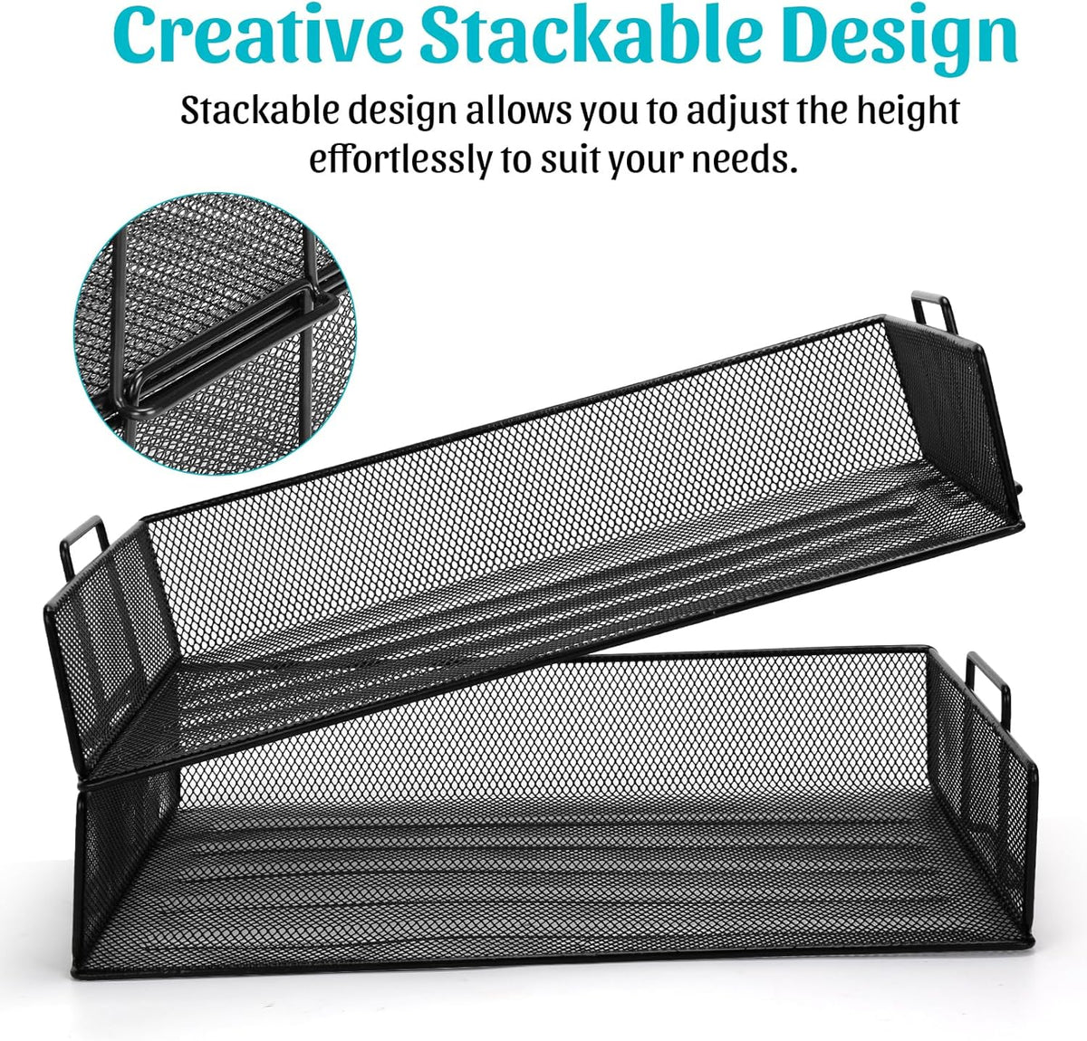 Office Drawer Organizer, Metal Mesh Desk Draw Divider, Versatile Desktop Organizer Tray to Keep Supplies Tidy and Easy to Access, Stackable A4 Paper Holder Tray for School