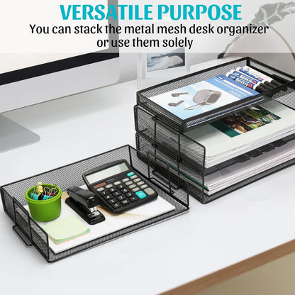 Office Drawer Organizer, Metal Mesh Desk Draw Divider, Versatile Desktop Organizer Tray to Keep Supplies Tidy and Easy to Access, Stackable A4 Paper Holder Tray for School