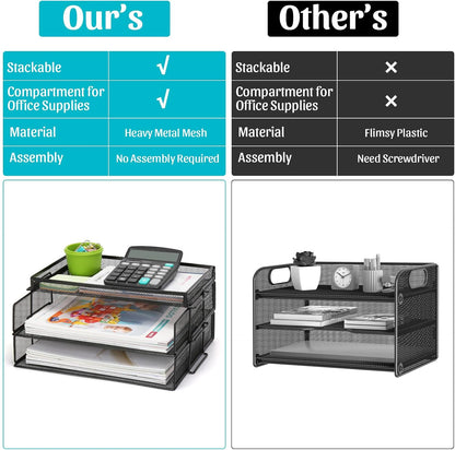 Office Drawer Organizer, Metal Mesh Desk Draw Divider, Versatile Desktop Organizer Tray to Keep Supplies Tidy and Easy to Access, Stackable A4 Paper Holder Tray for School